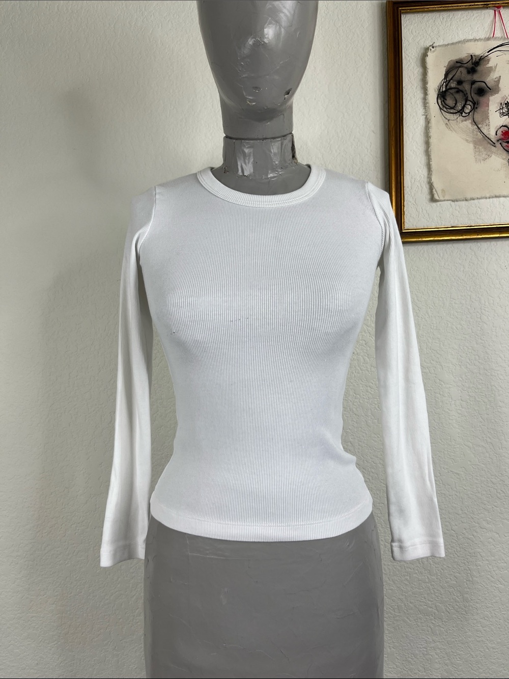 LESET Kelly Slim Fit Long Sleeve White Ribbed Top